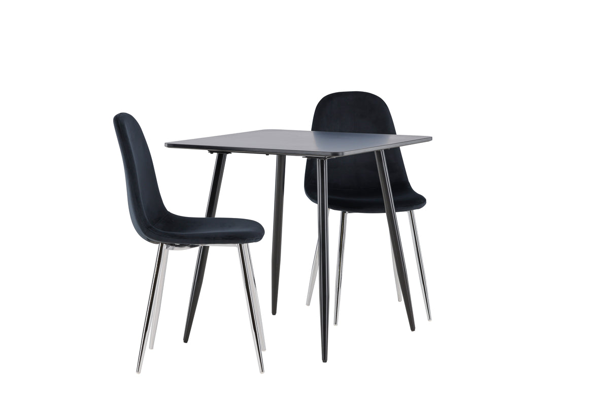 Venture Design Polar Matstolar 2-pack Svart + Rektangulära Matbord 75 x 75 Svart