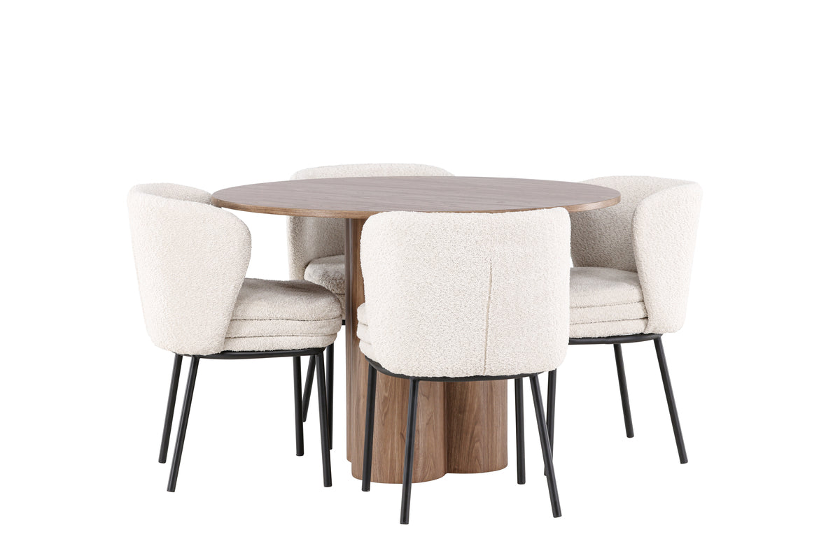 Venture Design Agnes & Olivia Matstolar 2-pack Vit + Runda Matbord ⌀110 Brun