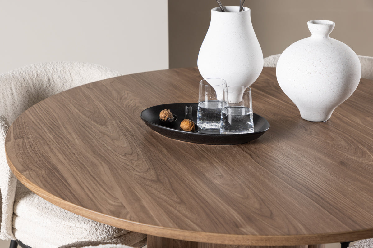 Venture Design Agnes & Olivia Matstolar 2-pack Vit + Runda Matbord ⌀110 Brun