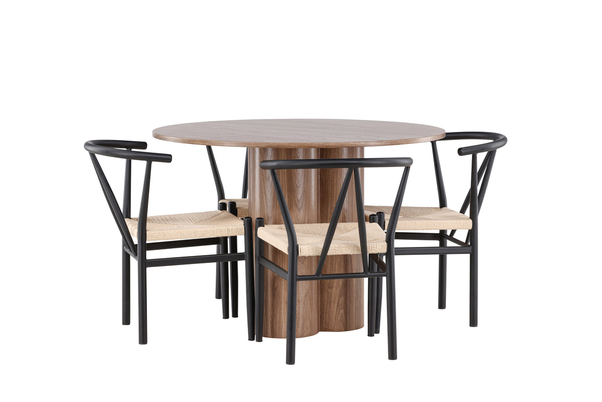 Venture Design Alfons & Olivia Matstolar Svart + Runda Matbord ⌀110 Brun