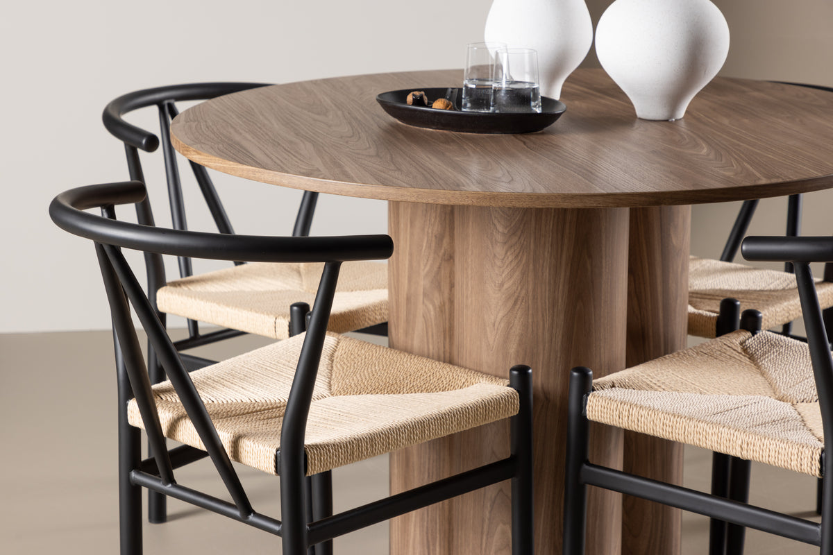 Venture Design Alfons & Olivia Matstolar Svart + Runda Matbord ⌀110 Brun