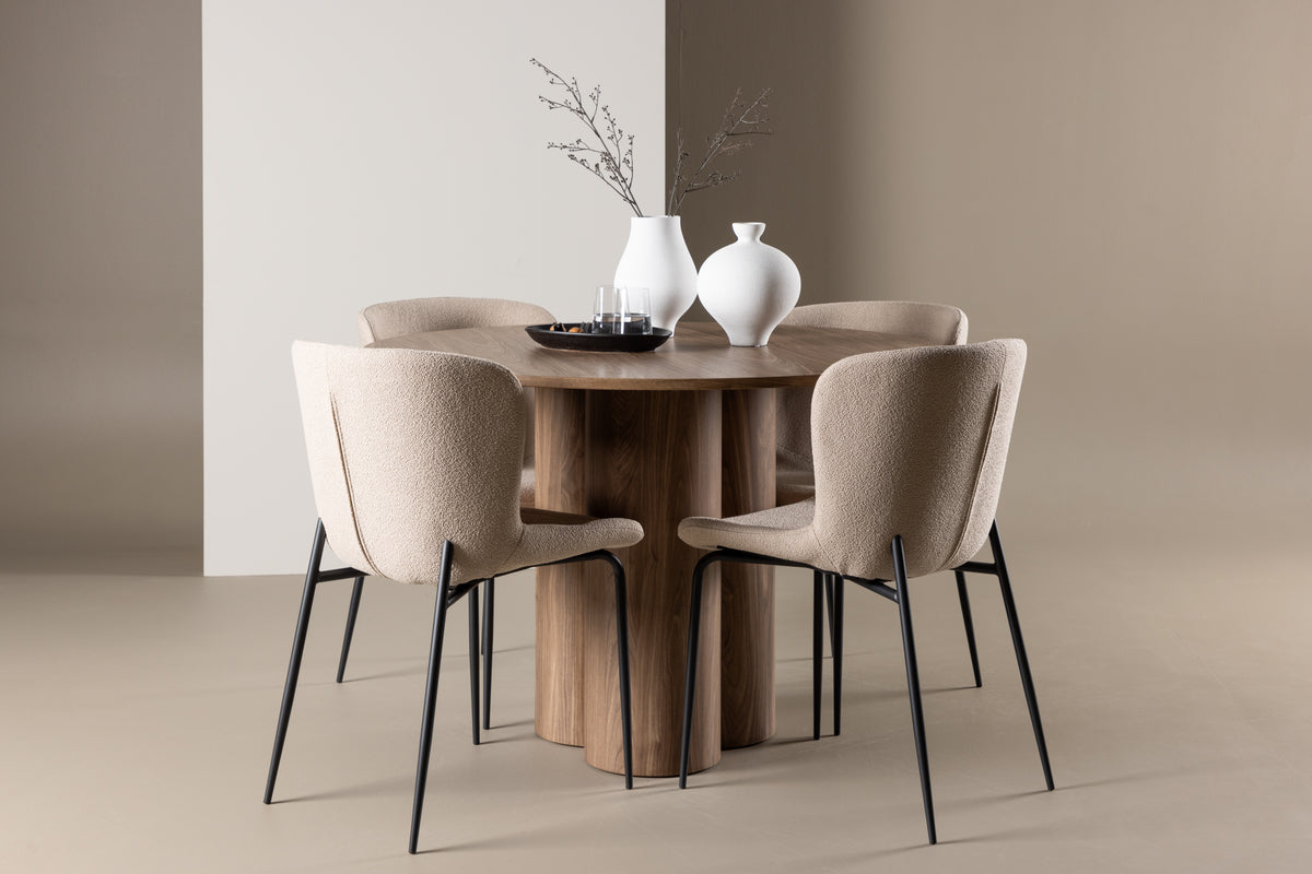 Venture Design Modesto & Olivia Matstolar 2-pack Beige + Runda Matbord ⌀110 Brun