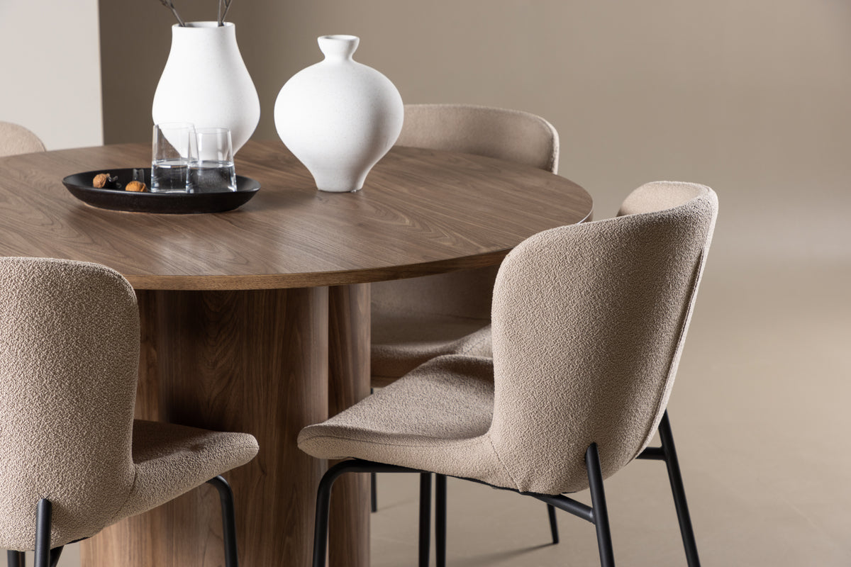 Venture Design Modesto & Olivia Matstolar 2-pack Beige + Runda Matbord ⌀110 Brun