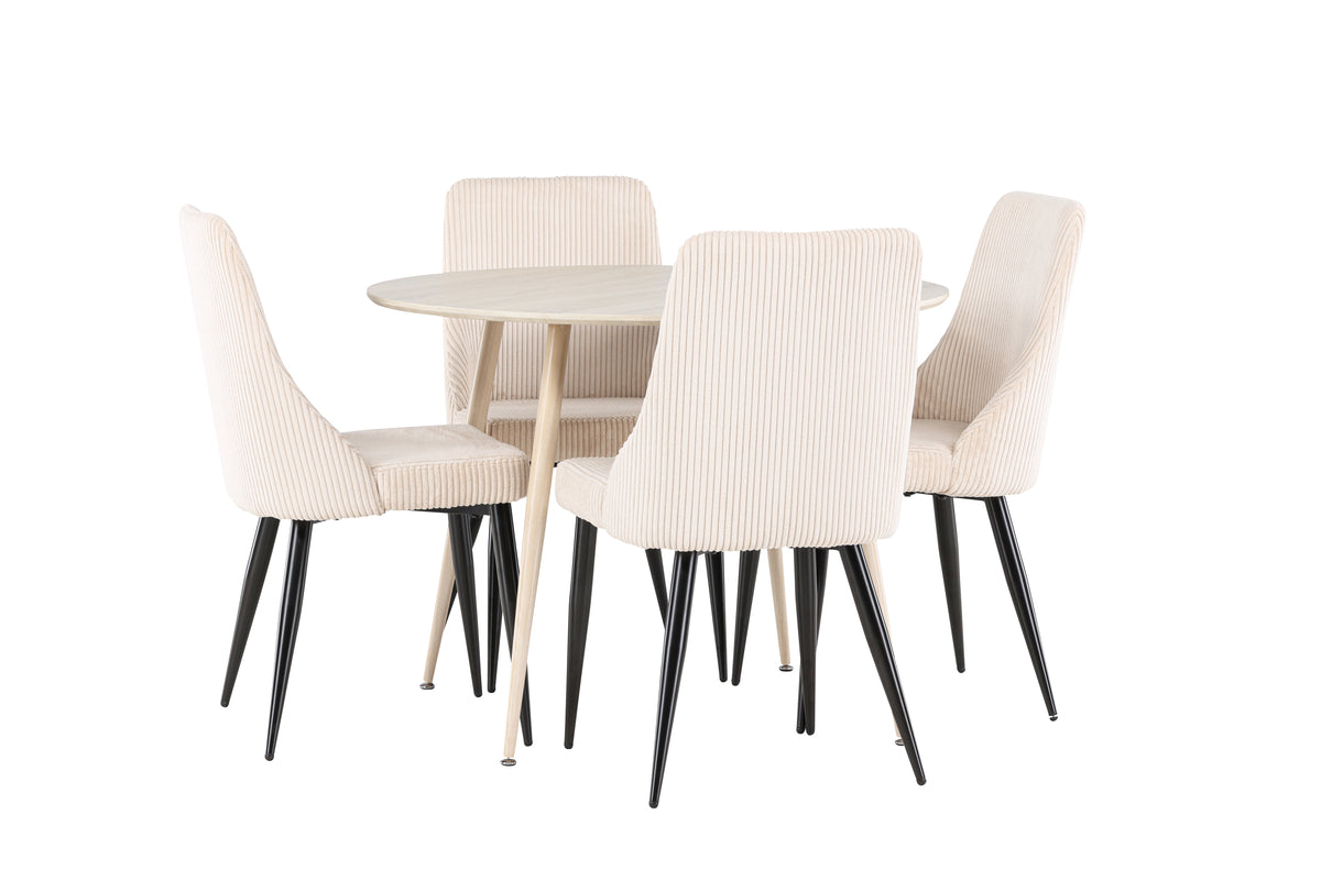 Venture Design Leone & Plaza Matstolar 2-pack Beige + Runda Matbord ⌀100 Vitputsad