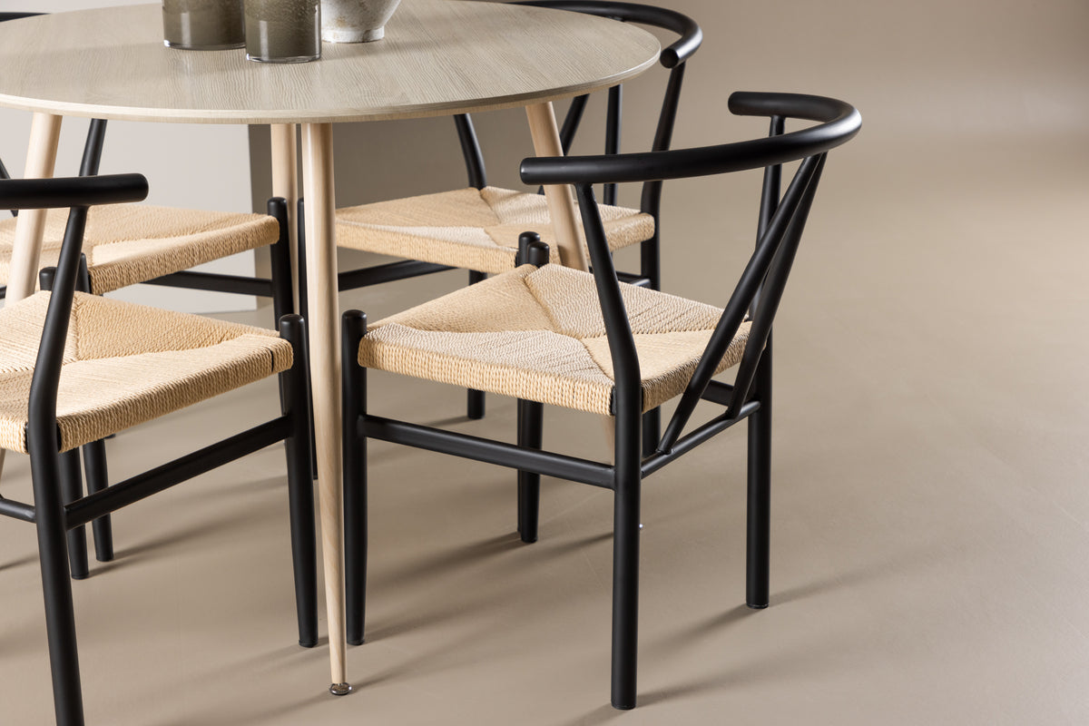 Venture Design Alfons & Plaza Matstolar Svart + Runda Matbord ⌀100 Vitputsad