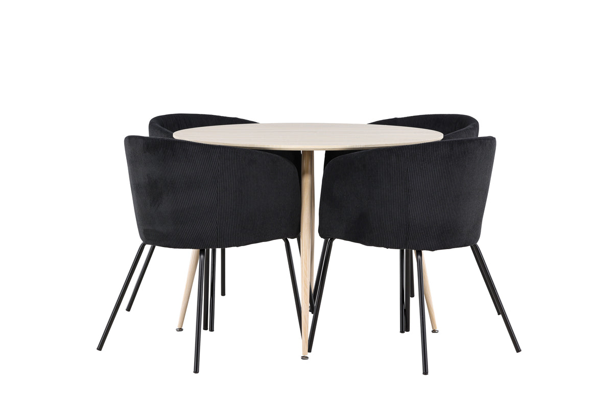 Venture Design Berit & Plaza Matstolar Svart + Runda Matbord ⌀100 Vitputsad