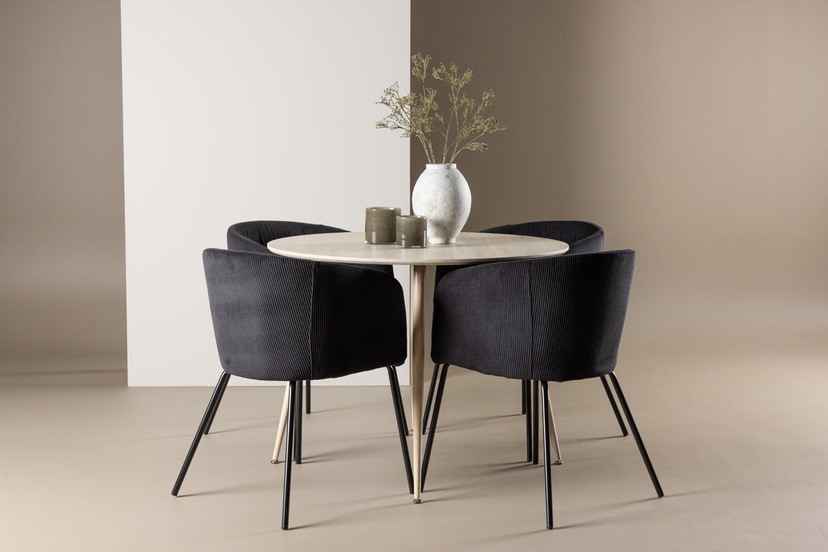 Venture Design Berit & Plaza Matstolar Svart + Runda Matbord ⌀100 Vitputsad