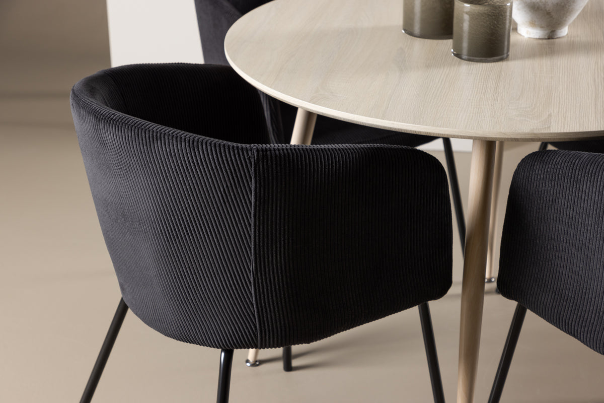 Venture Design Berit & Plaza Matstolar Svart + Runda Matbord ⌀100 Vitputsad