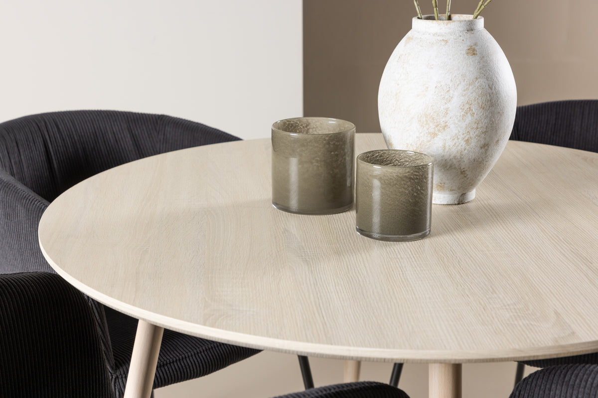 Venture Design Berit & Plaza Matstolar Svart + Runda Matbord ⌀100 Vitputsad