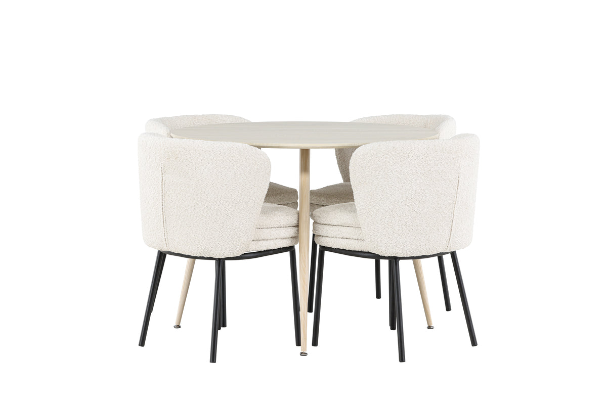 Venture Design Agnes & Plaza Matstolar 2-pack Vit + Runda Matbord ⌀100 Vitputsad