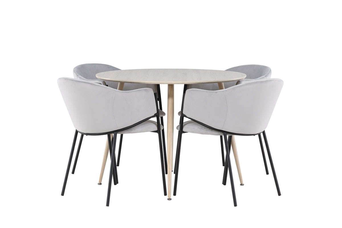 Venture Design Evelina & Plaza Matstolar 2-pack Grå + Runda Matbord ⌀100 Vitputsad