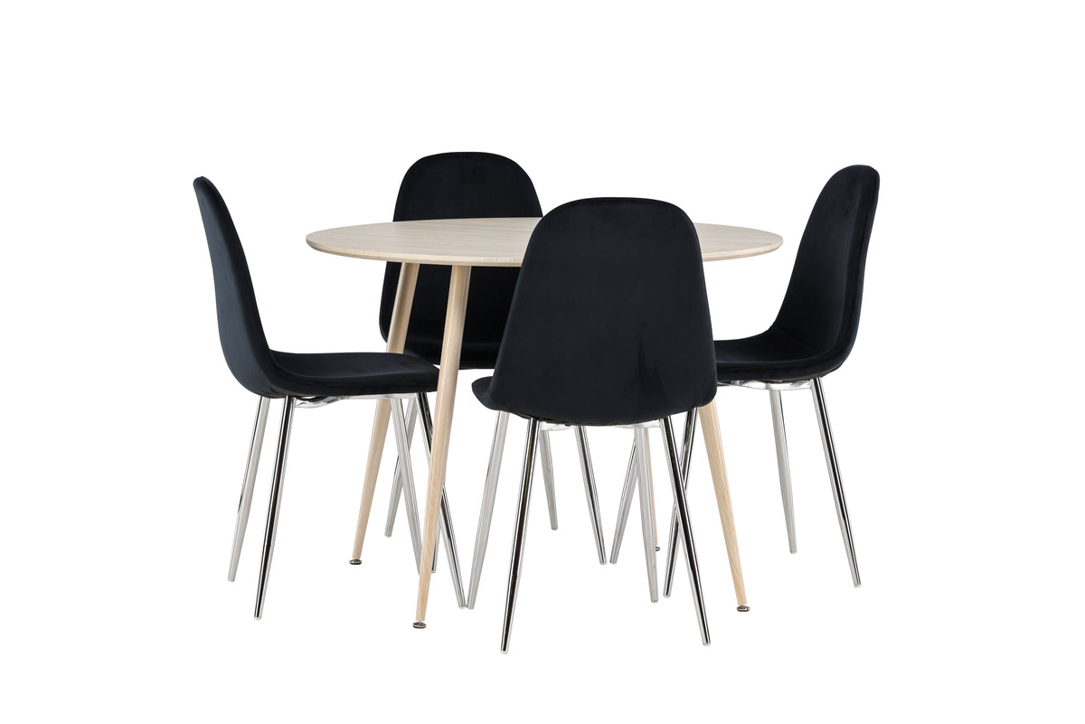 Venture Design Polar & Plaza Matstolar 2-pack Svart + Runda Matbord ⌀100 Vitputsad