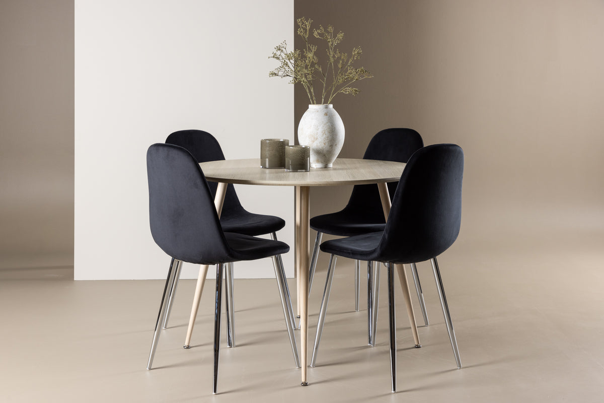 Venture Design Polar & Plaza Matstolar 2-pack Svart + Runda Matbord ⌀100 Vitputsad