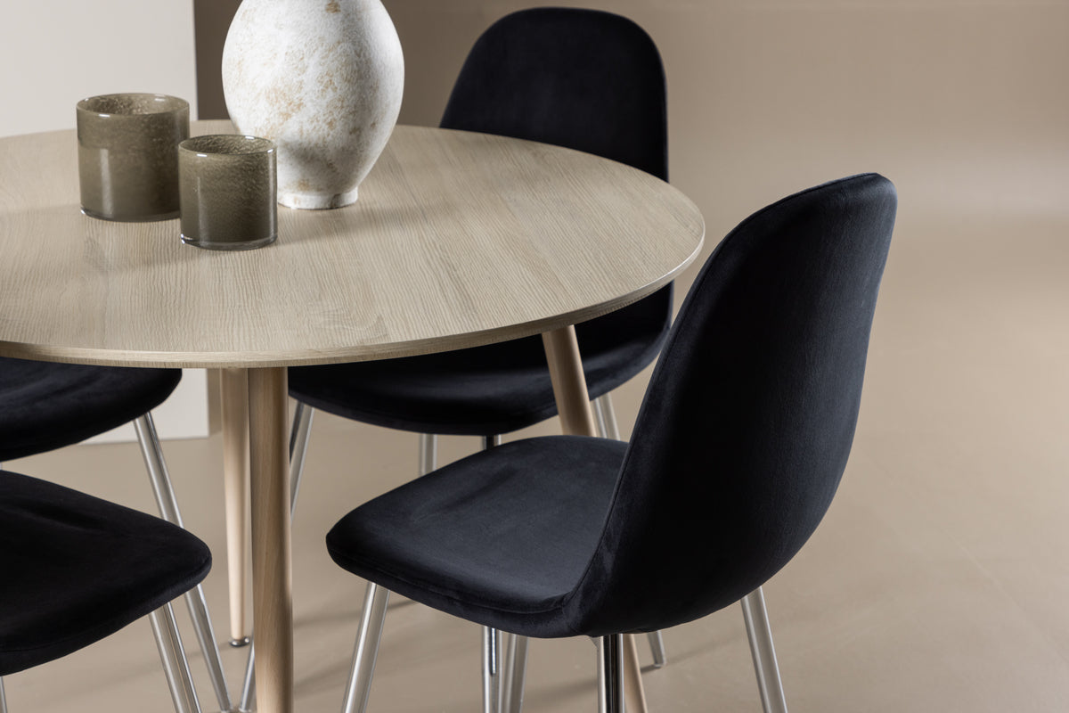 Venture Design Polar & Plaza Matstolar 2-pack Svart + Runda Matbord ⌀100 Vitputsad