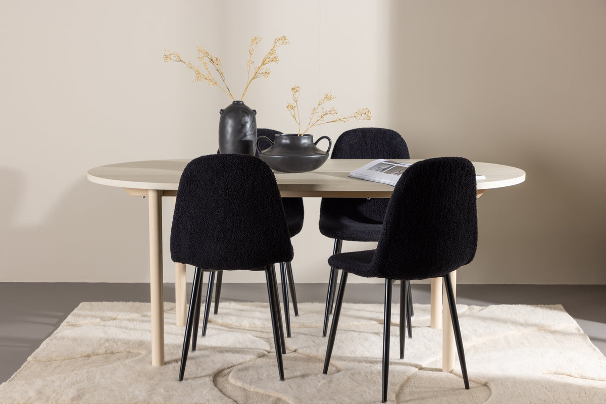 Venture Design Polar & Andy Matstolar 2-pack Svart + Ovala Matbord 180 x 90 Vitputsad