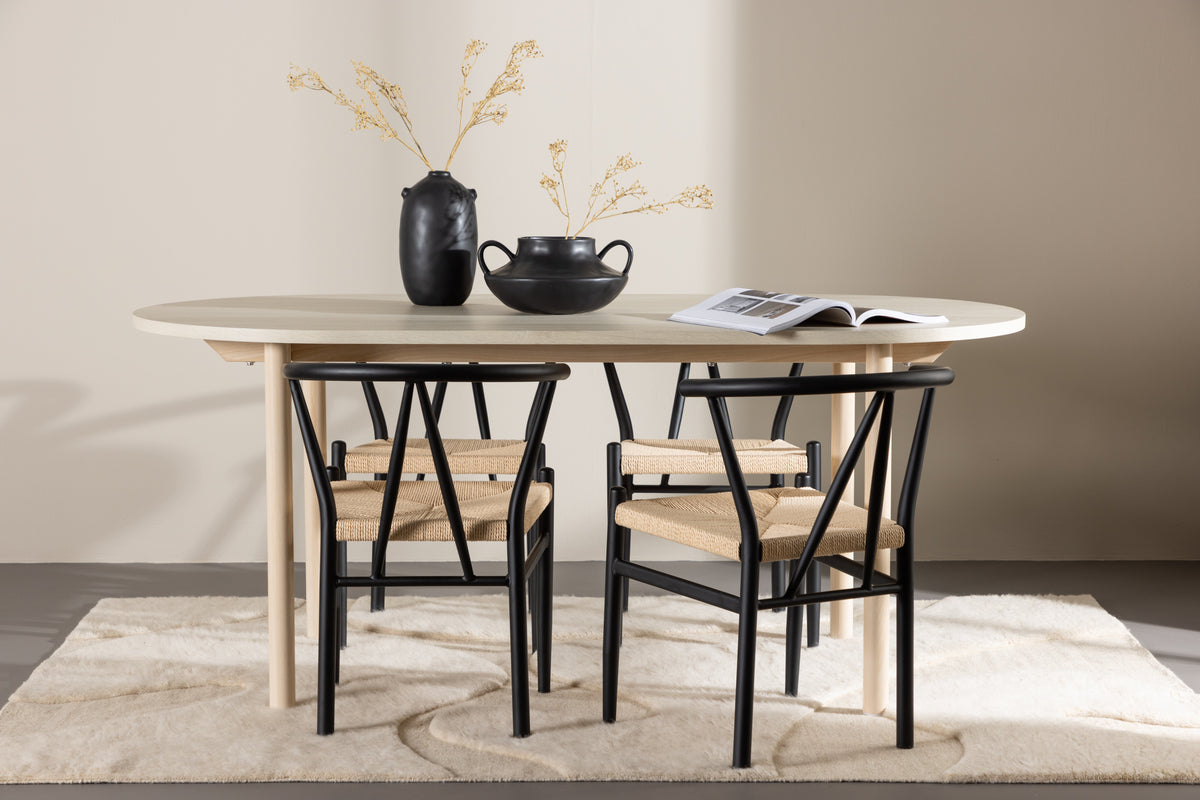 Venture Design Alfons & Andy Matstolar Svart + Ovala Matbord 180 x 90 Vitputsad