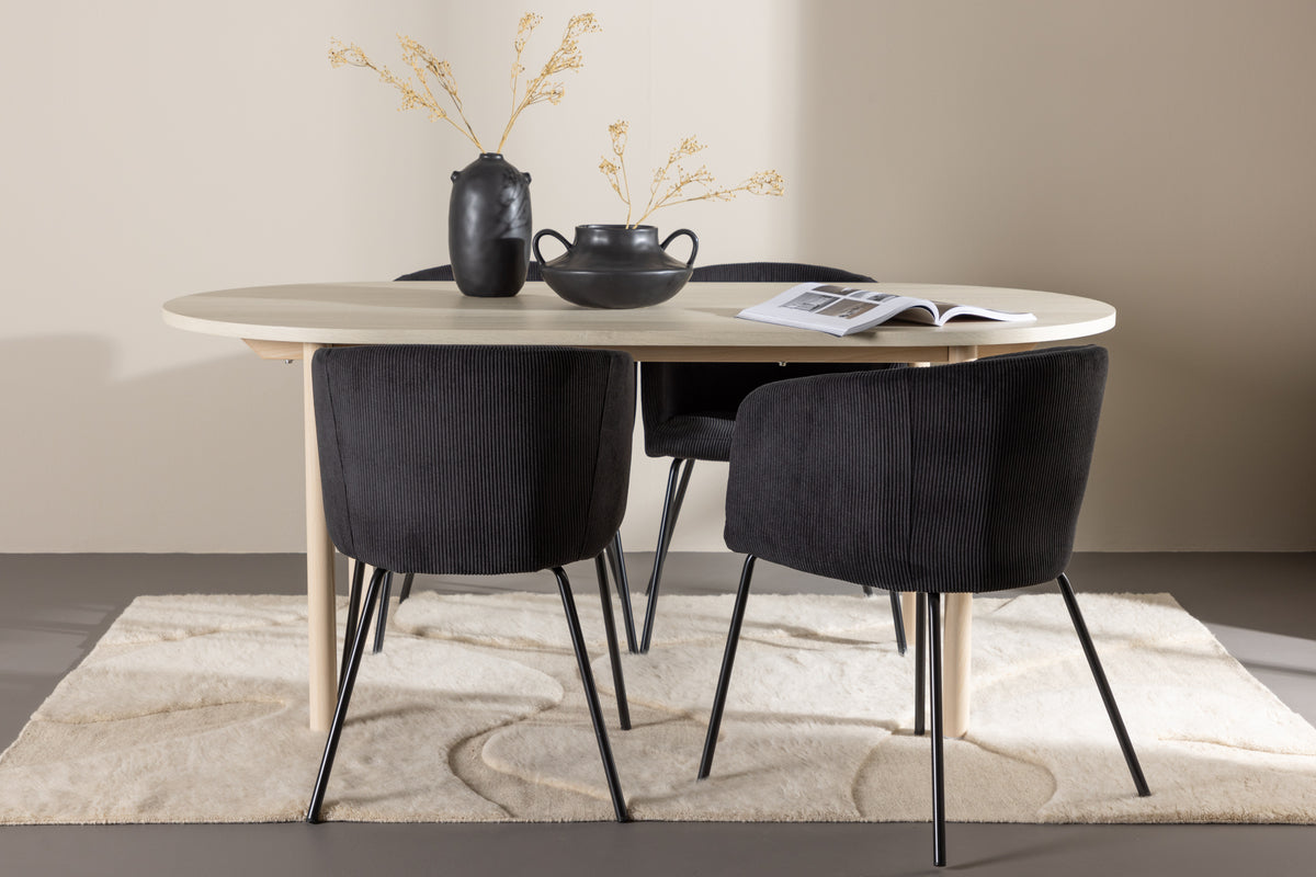 Venture Design Berit & Andy Matstolar Svart + Ovala Matbord 180 x 90 Vitputsad