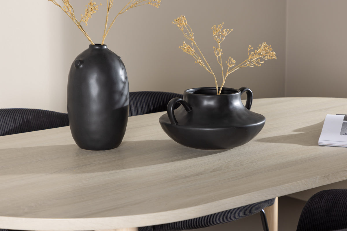 Venture Design Berit & Andy Matstolar Svart + Ovala Matbord 180 x 90 Vitputsad