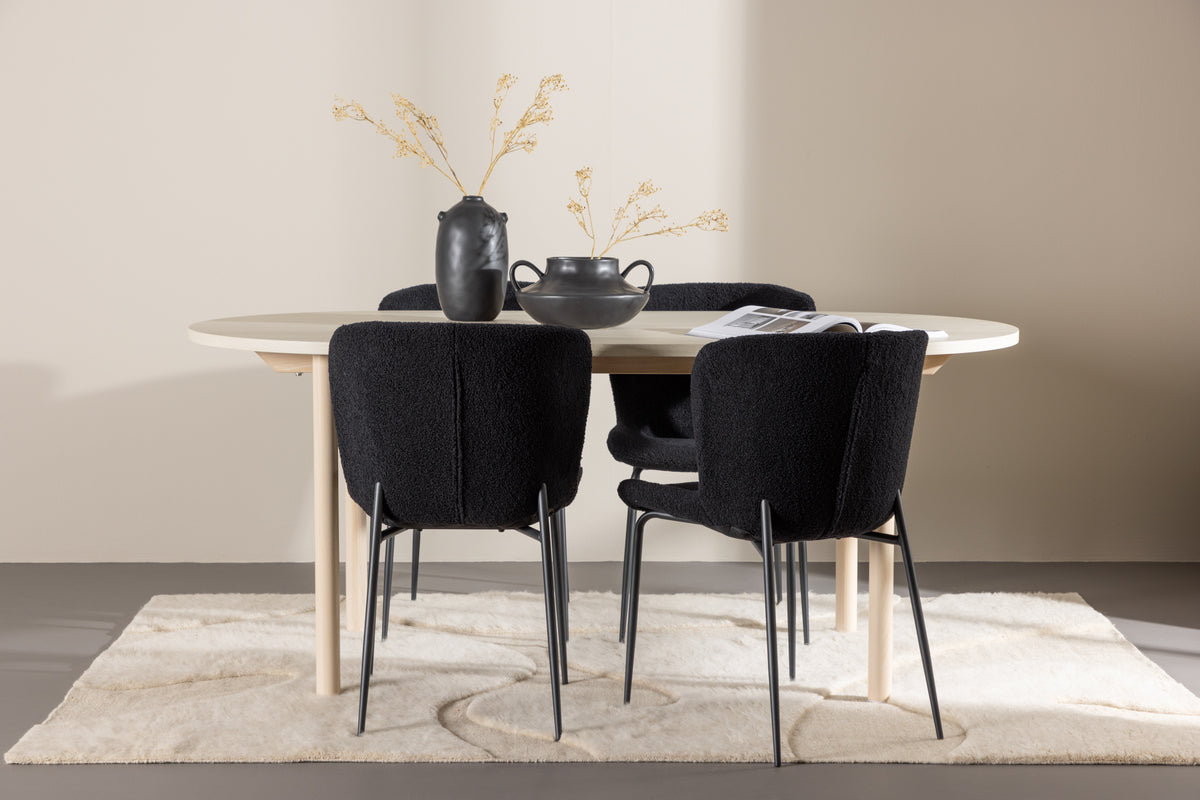 Venture Design Andy & Modesto Ovala Matbord 180 x 90 Vitputsad + Matstolar 2-pack Svart