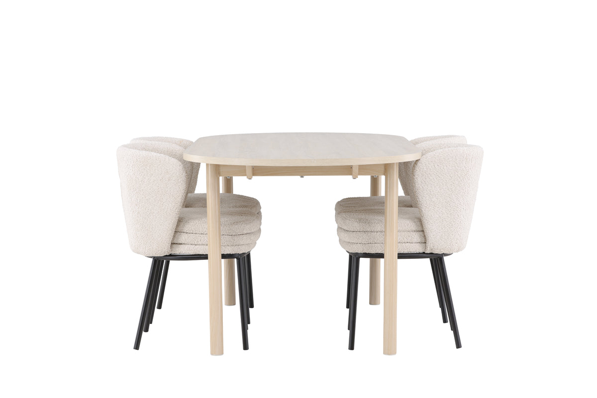 Venture Design Andy & Agnes Ovala Matbord 180 x 90 Vitputsad + Matstolar 2-pack Vit