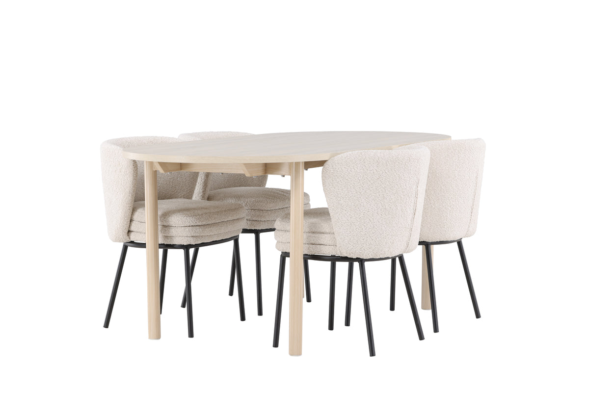 Venture Design Andy & Agnes Ovala Matbord 180 x 90 Vitputsad + Matstolar 2-pack Vit