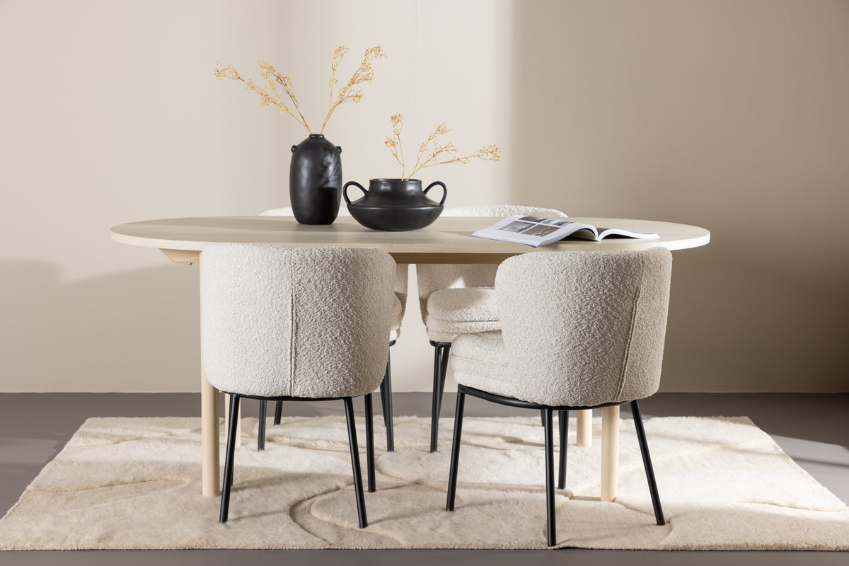 Venture Design Andy & Agnes Ovala Matbord 180 x 90 Vitputsad + Matstolar 2-pack Vit
