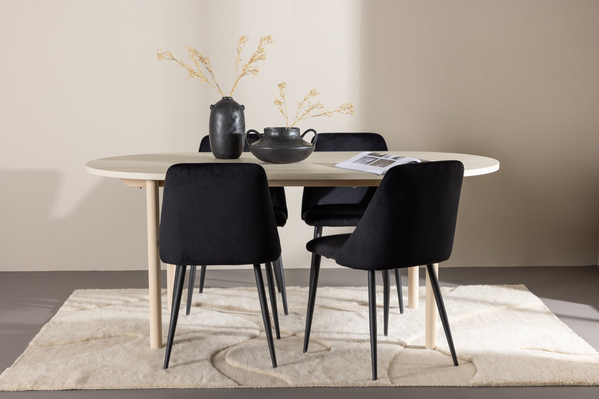 Venture Design Night & Andy Matstolar 2-pack Svart + Ovala Matbord 180 x 90 Vitputsad