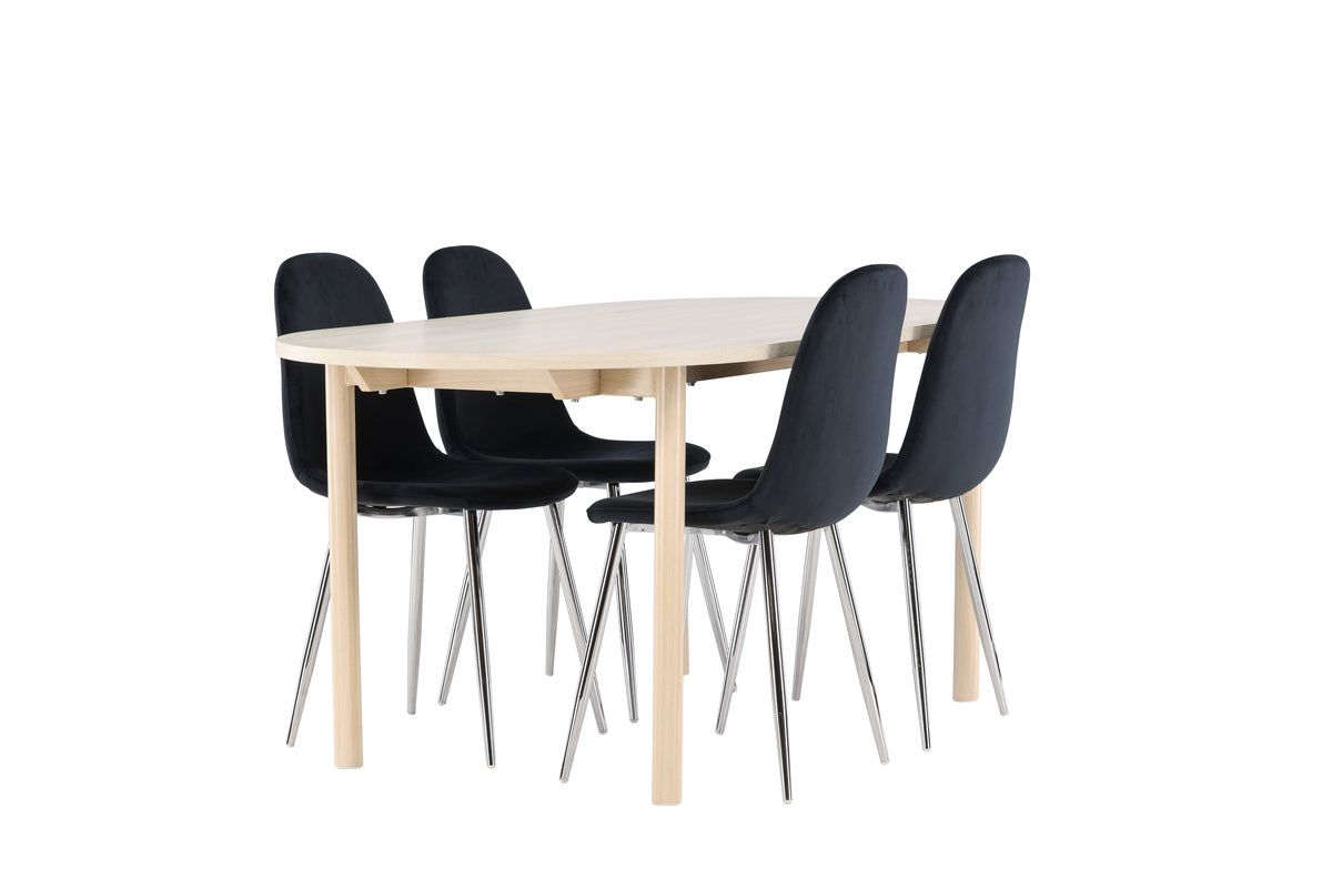 Venture Design Polar & Andy Matstolar 2-pack Svart + Ovala Matbord 180 x 90 Vitputsad