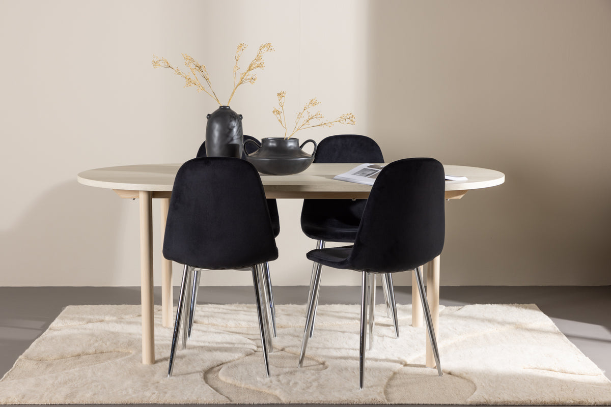 Venture Design Polar & Andy Matstolar 2-pack Svart + Ovala Matbord 180 x 90 Vitputsad