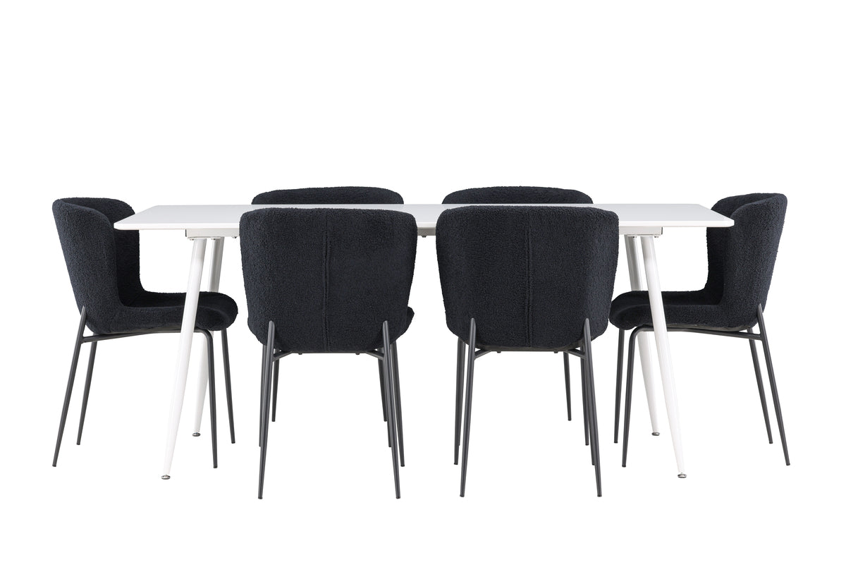 Venture Design Silar & Modesto Rektangulära Matbord 180 x 90 Vit + Matstolar 2-pack Svart