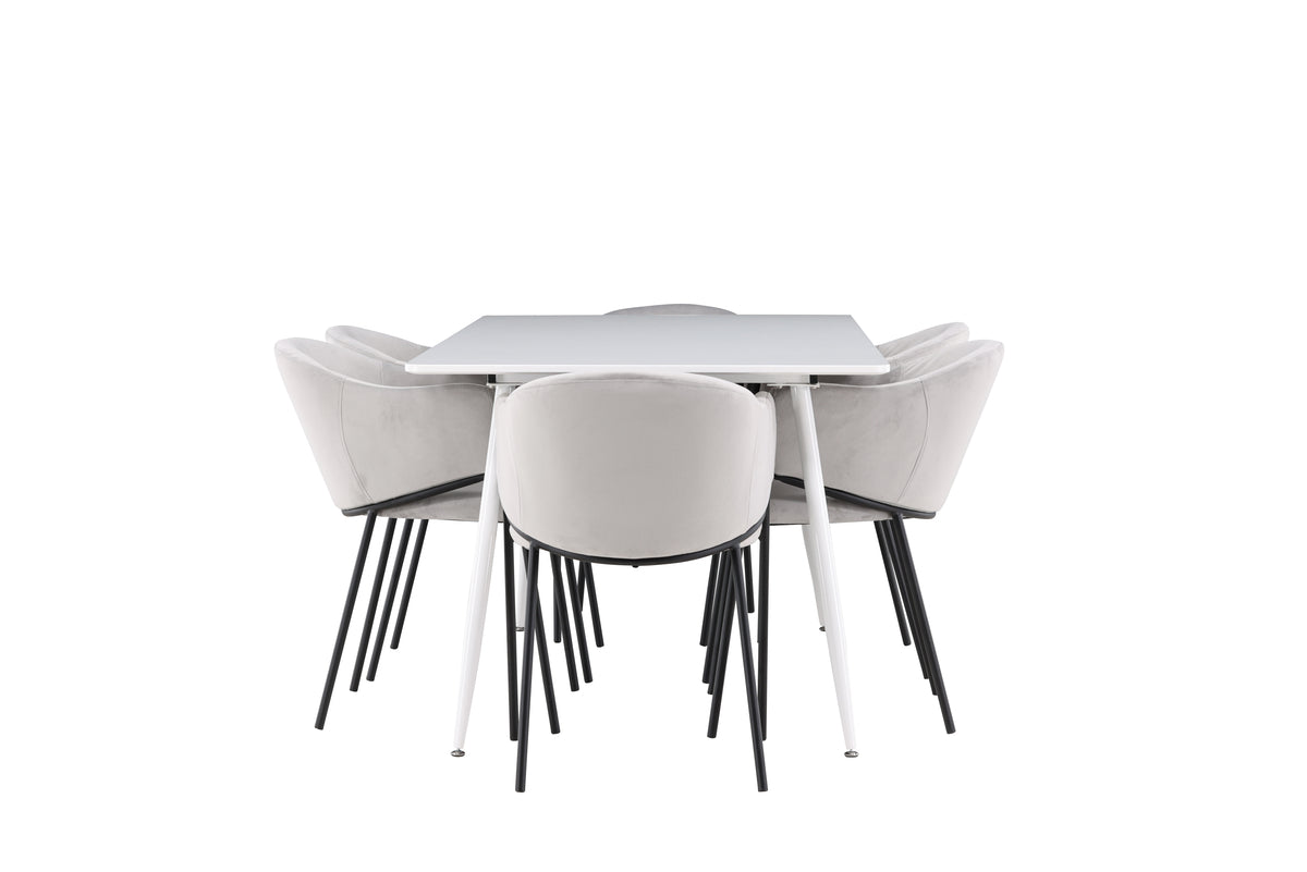 Venture Design Evelina & Silar Matstolar 2-pack Grå + Rektangulära Matbord 180 x 90 Vit