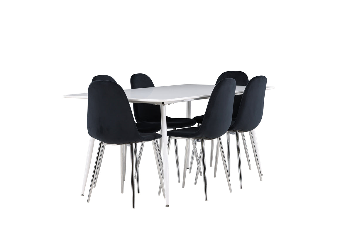 Venture Design Polar & Silar Matstolar 2-pack Svart + Rektangulära Matbord 180 x 90 Vit