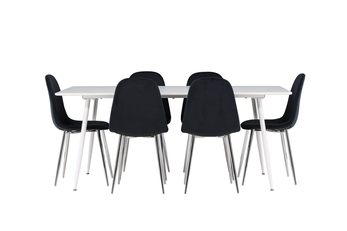 Venture Design Polar & Silar Matstolar 2-pack Svart + Rektangulära Matbord 180 x 90 Vit