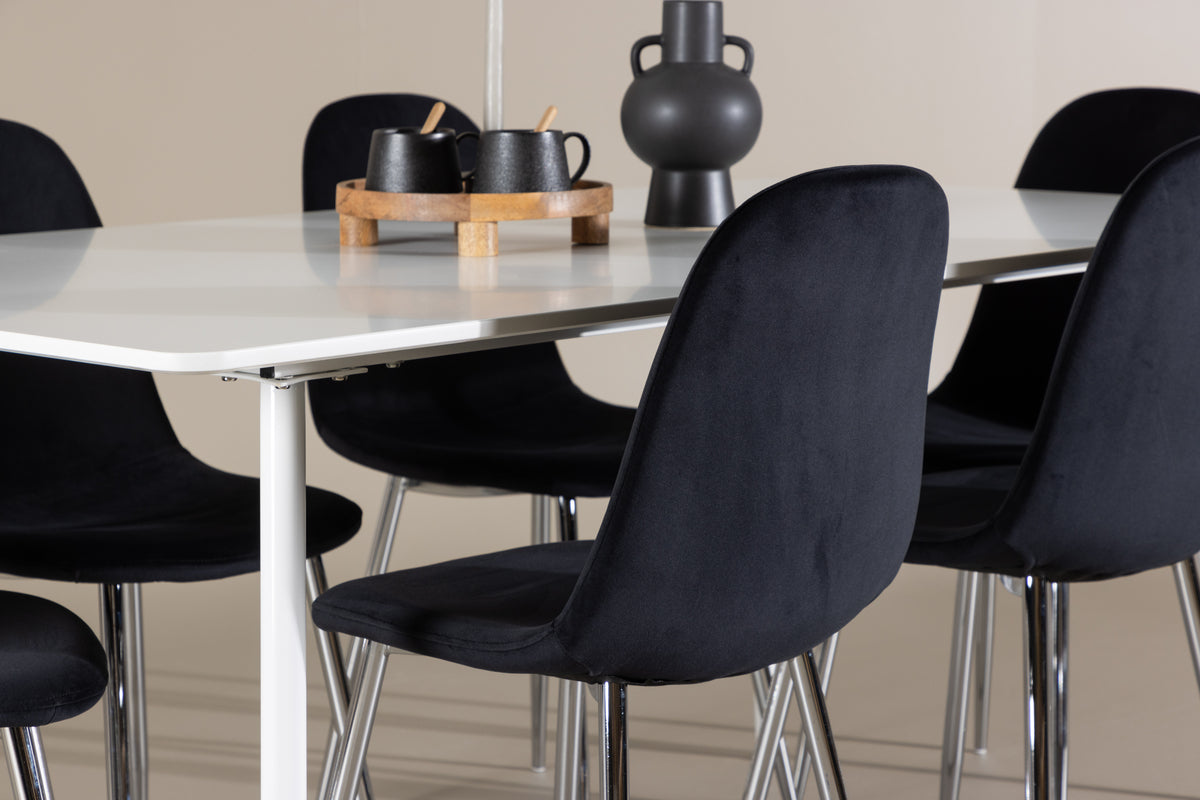 Venture Design Polar & Silar Matstolar 2-pack Svart + Rektangulära Matbord 180 x 90 Vit