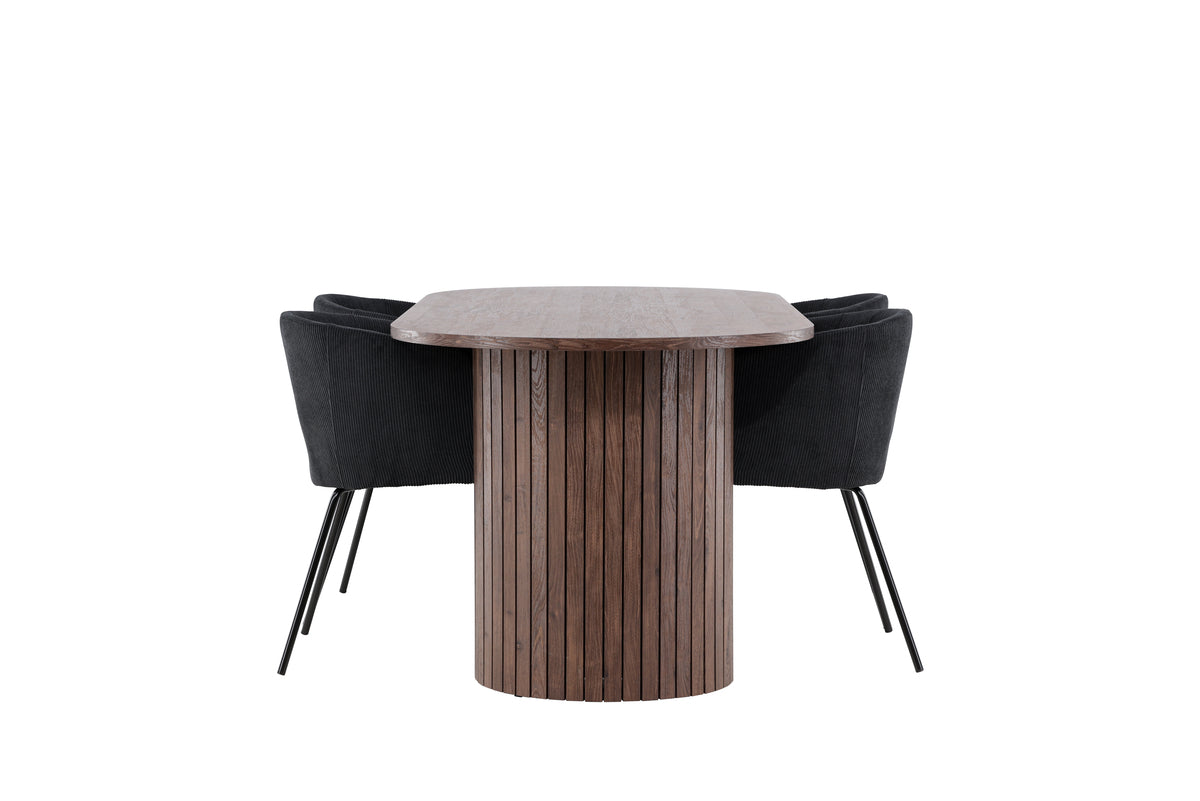 Venture Design Berit & Härön Matstolar Svart + Ovala Matbord 200 x 90 Mocka