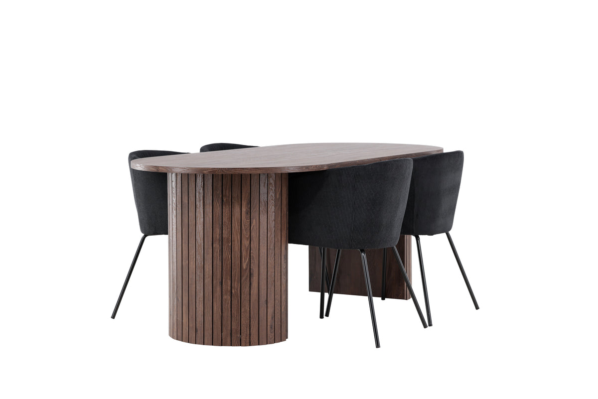 Venture Design Berit & Härön Matstolar Svart + Ovala Matbord 200 x 90 Mocka