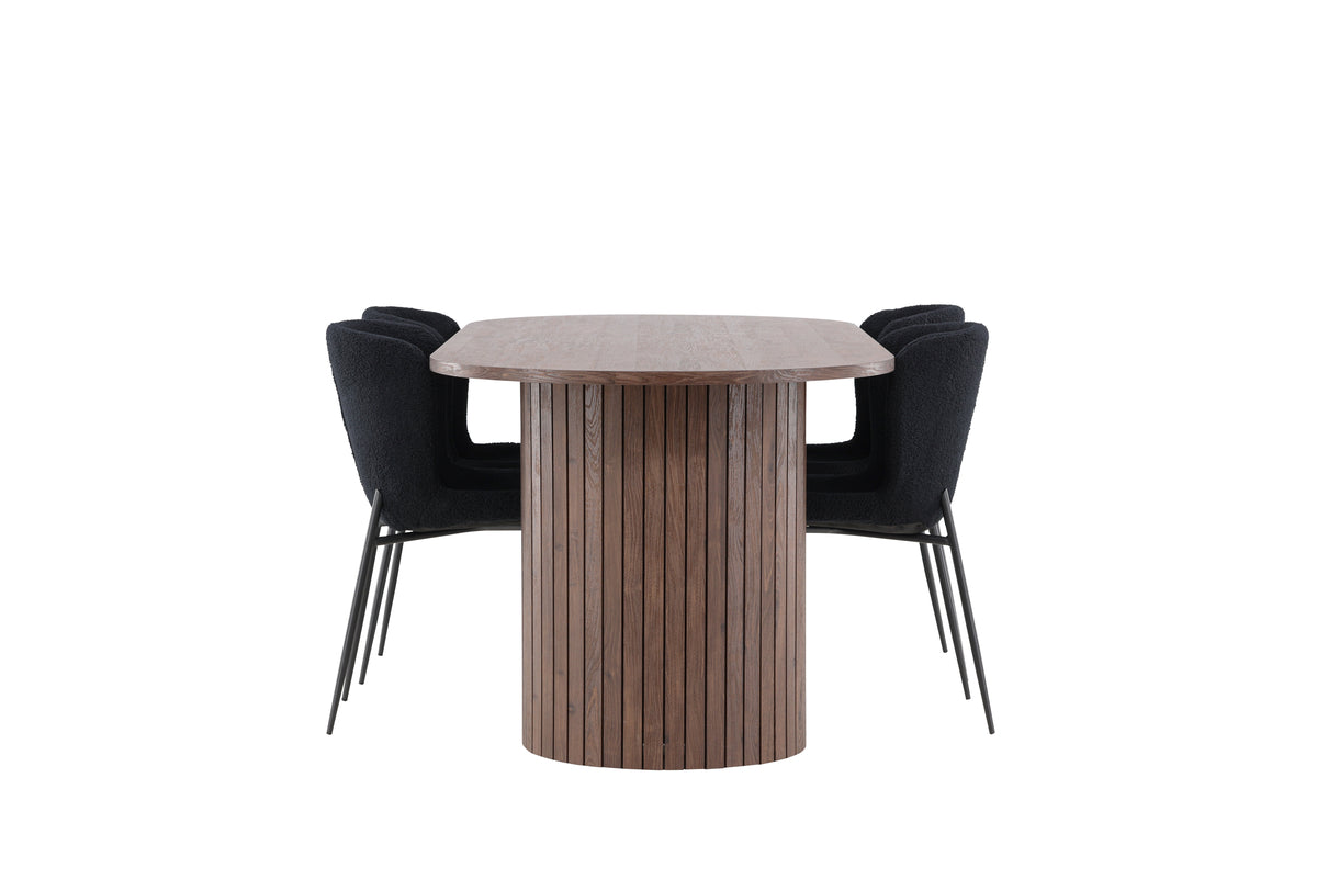 Venture Design Härön & Modesto Ovala Matbord 200 x 90 Mocka + Matstolar 2-pack Svart