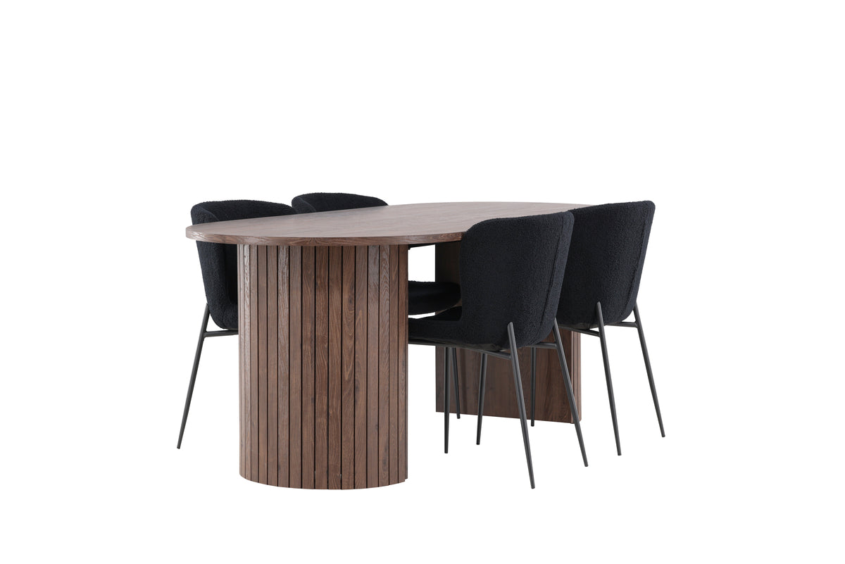 Venture Design Härön & Modesto Ovala Matbord 200 x 90 Mocka + Matstolar 2-pack Svart