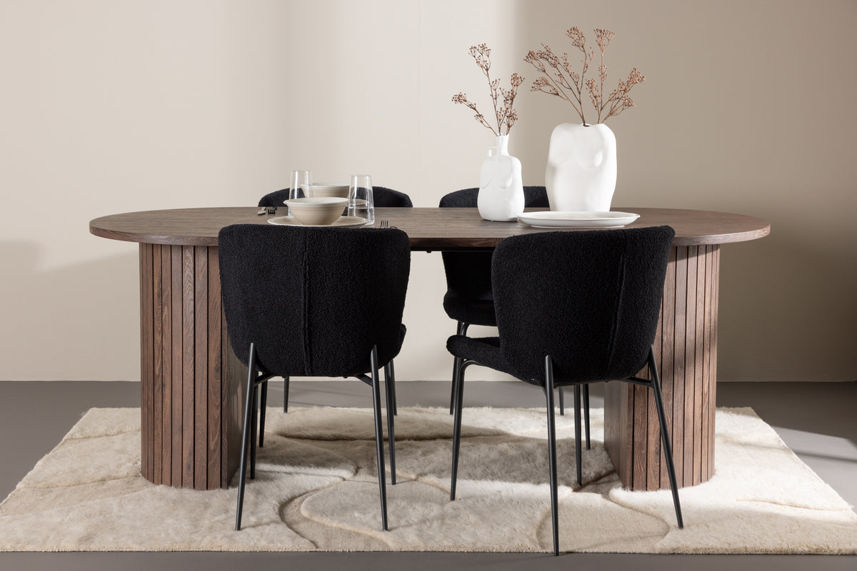 Venture Design Härön & Modesto Ovala Matbord 200 x 90 Mocka + Matstolar 2-pack Svart