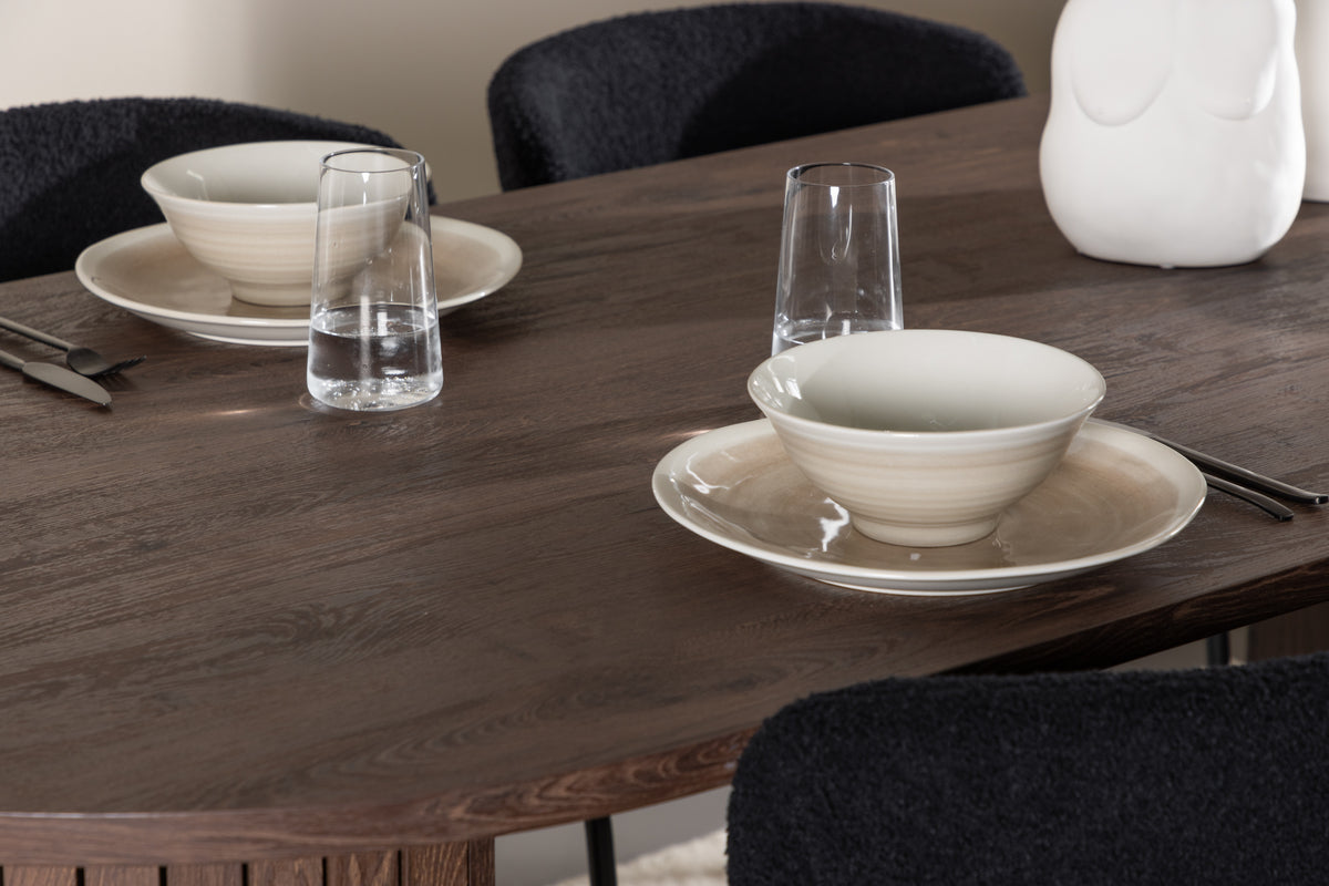 Venture Design Härön & Modesto Ovala Matbord 200 x 90 Mocka + Matstolar 2-pack Svart