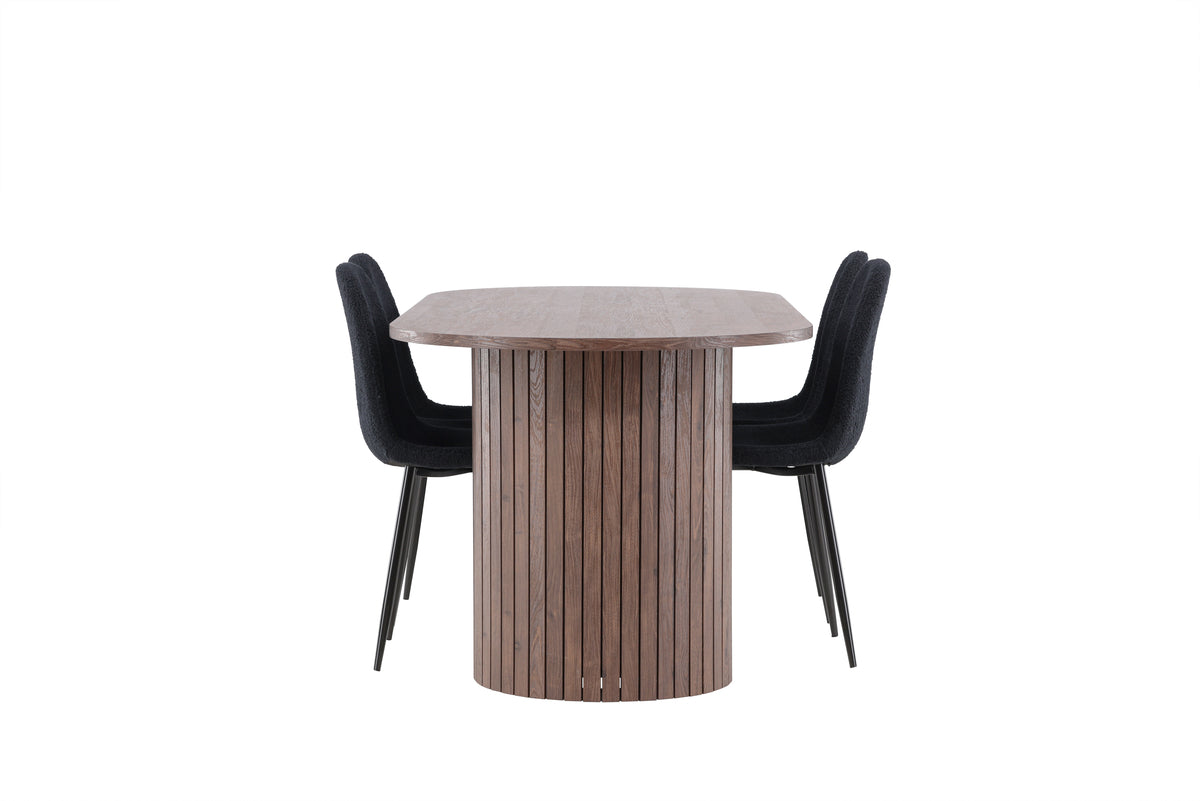 Venture Design Polar & Härön Matstolar 2-pack Svart + Ovala Matbord 200 x 90 Mocka