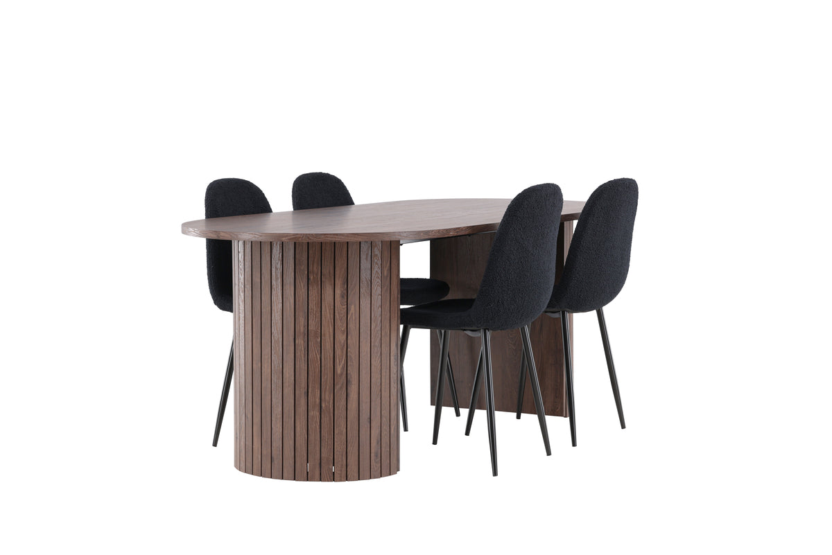 Venture Design Polar & Härön Matstolar 2-pack Svart + Ovala Matbord 200 x 90 Mocka