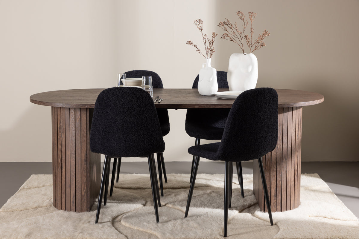 Venture Design Polar & Härön Matstolar 2-pack Svart + Ovala Matbord 200 x 90 Mocka