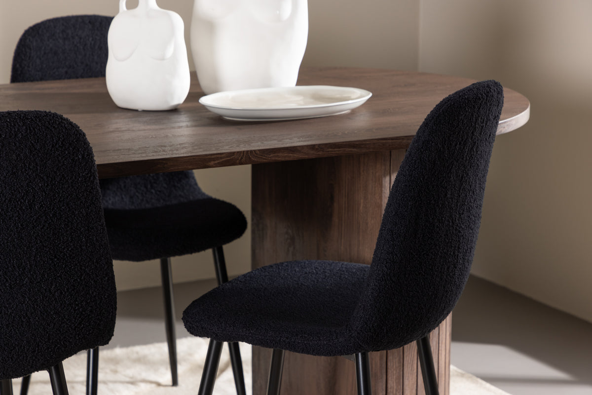 Venture Design Polar & Härön Matstolar 2-pack Svart + Ovala Matbord 200 x 90 Mocka