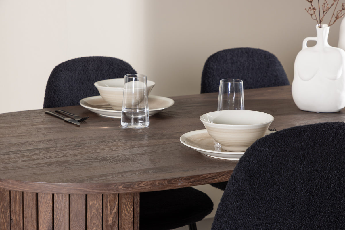 Venture Design Polar & Härön Matstolar 2-pack Svart + Ovala Matbord 200 x 90 Mocka