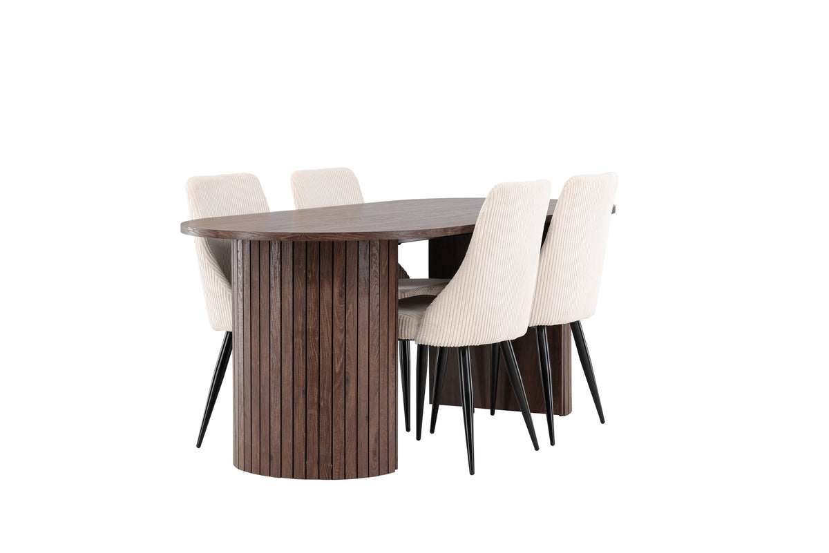 Venture Design Härön & Leone Ovala Matbord 200 x 90 Mocka + Matstolar 2-pack Beige