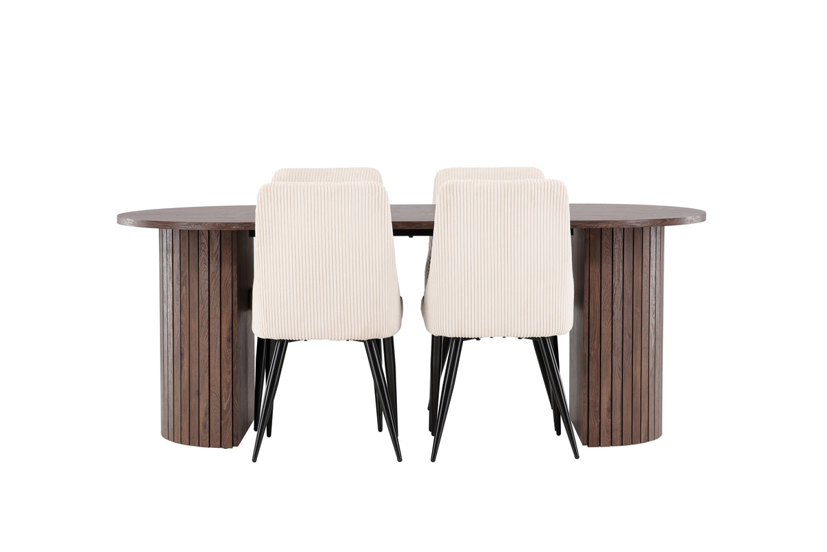 Venture Design Härön & Leone Ovala Matbord 200 x 90 Mocka + Matstolar 2-pack Beige