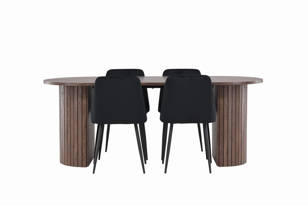 Venture Design Night & Härön Matstolar 2-pack Svart + Ovala Matbord 200 x 90 Mocka