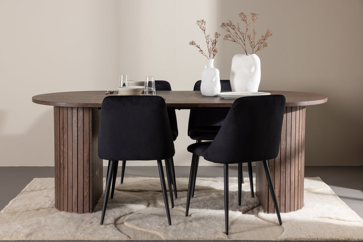 Venture Design Night & Härön Matstolar 2-pack Svart + Ovala Matbord 200 x 90 Mocka