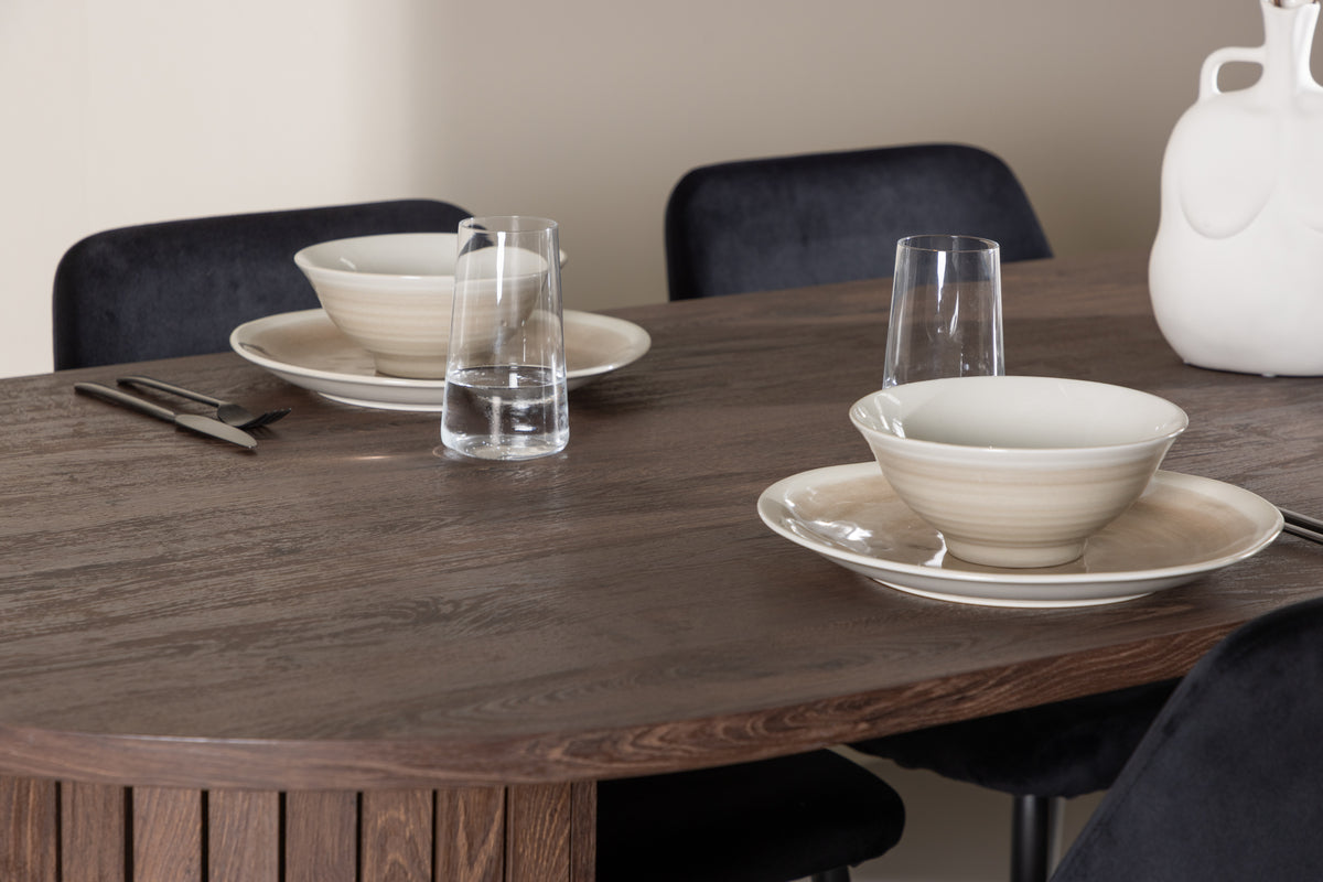 Venture Design Night & Härön Matstolar 2-pack Svart + Ovala Matbord 200 x 90 Mocka